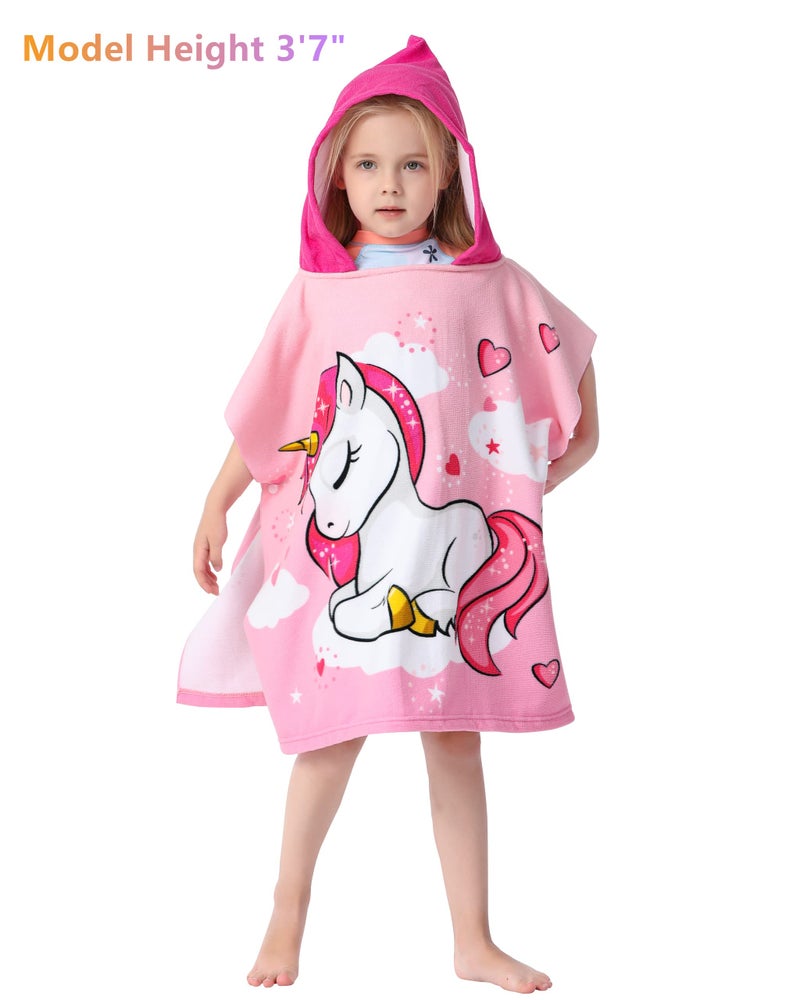 Athaelay Kids Hooded Poncho Towel for Girls, Toddlers Bath Beach Pool Swim Towels with Hood Cover-ups Swimwear (3D Unicorn with Bag) - Image 2